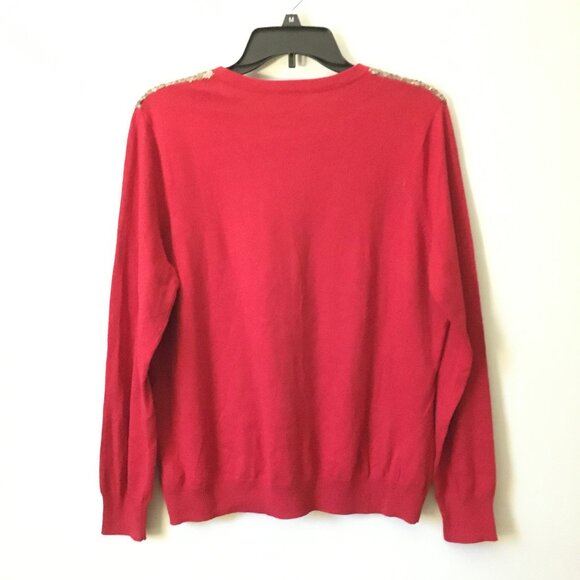 Merona Red with Gold Sequin Shoulders Button Down Cardigan - Picture 4 of 14